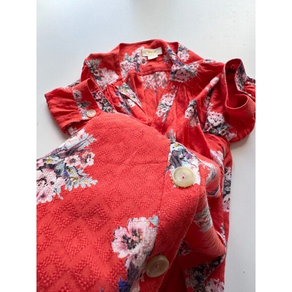 MAEVE Hansley Orange Floral Jacquard V-Neck Puff Sleeve Blouse Top, Size 6 - Picture 10 of 14